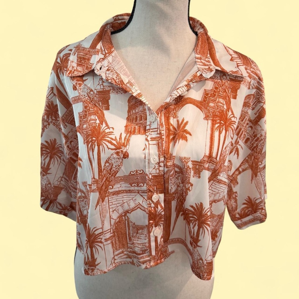 Forever 21 Orange and White Button Down Shirt